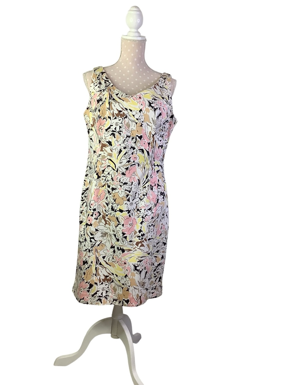 Danny & Nicole Floral Sleeveless Sheath Dress in Pink, Beige & Black Size 12